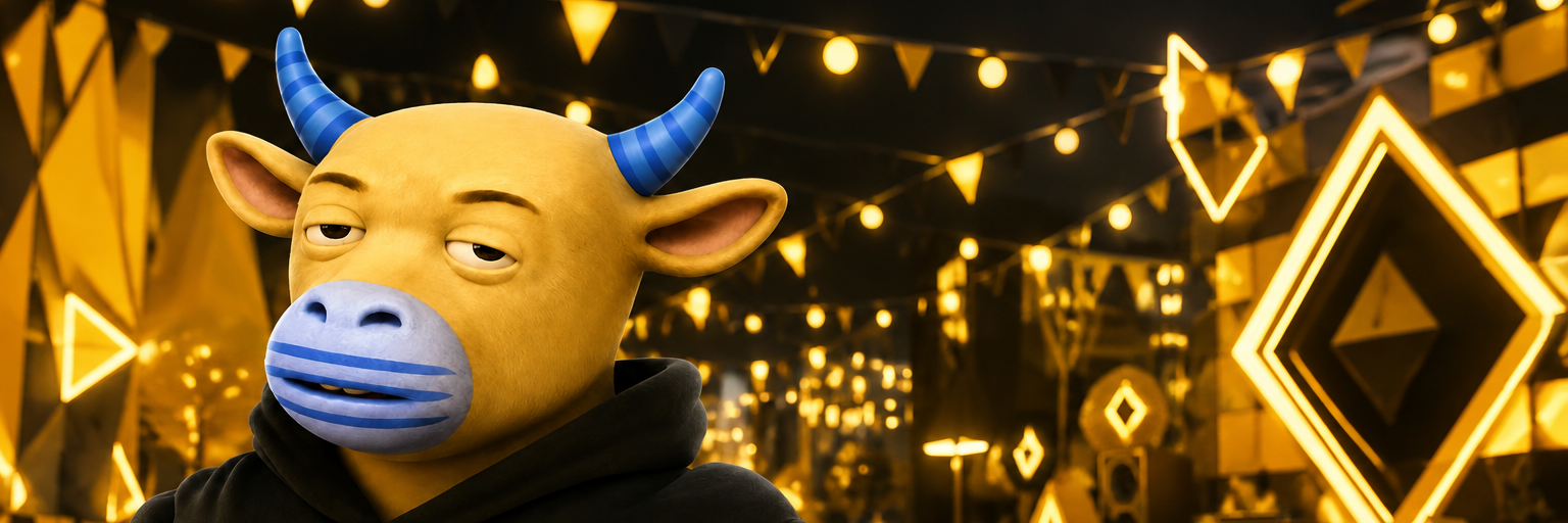 Bull mascot in a golden club